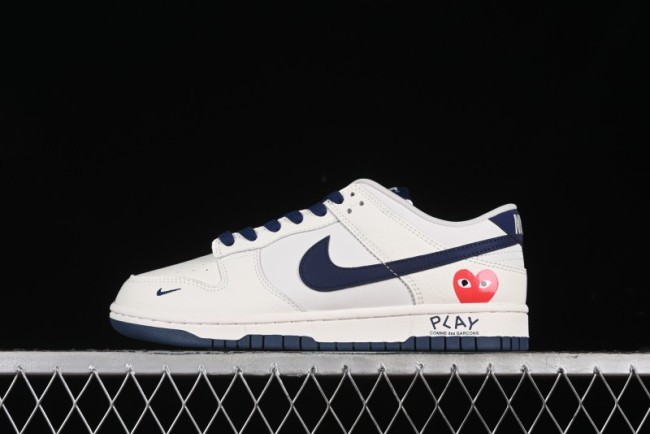 Nike SB Dunk Low Comme des Garcons Collaboration - Off-White Blue Swoosh Anniversary Custom Low-Top Casual Sneakers - KK1888-008