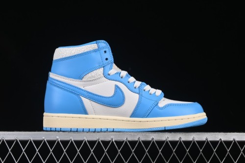 Nike Air Jordan 1 High OG  UNC Reimagined  Retro Basketball Shoes with Cracked Leather and Vintage Midsole - DZ5485-402