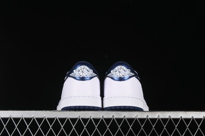 Nike Air Jordan 1 Low 85 Retro Sneakers in White with Metallic Blue Swoosh - FB9933-141