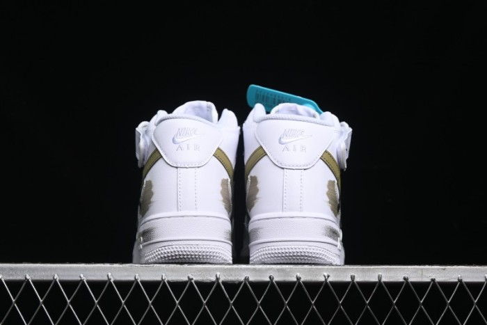 Nike Air Force 1 '07 Mid Hand-Painted Olive Green with Swoosh Shadow Strap Mid-Top Casual Sneakers - CW2289-111