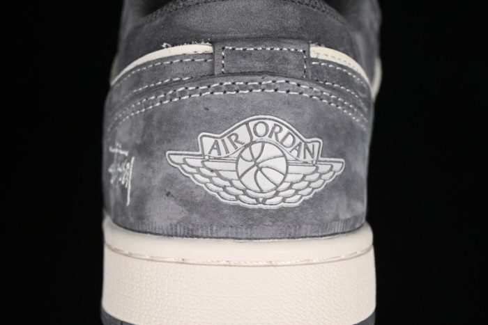 Nike Air Jordan 1 Low AJ1 Stussy Collaboration - Grey Pigskin Custom Low-Top Basketball Shoes - SJ9950-010