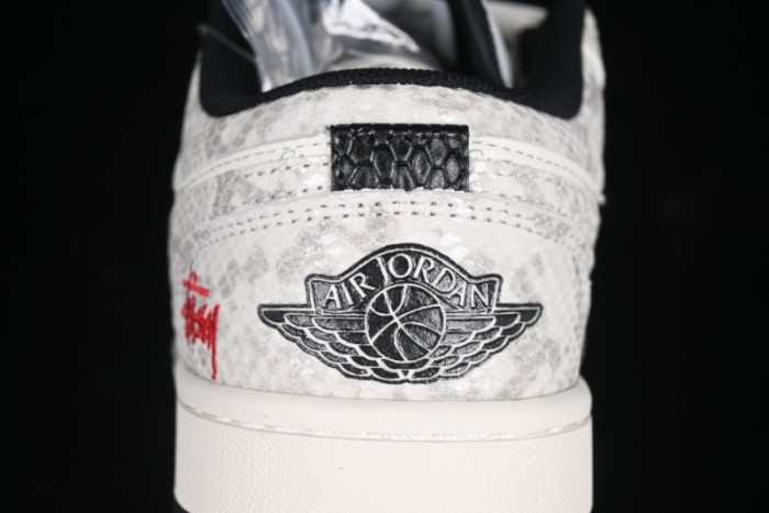 Nike Air Jordan 1 Low Retro Basketball Shoes - Stussy Grey Snake Custom - FC1688-200