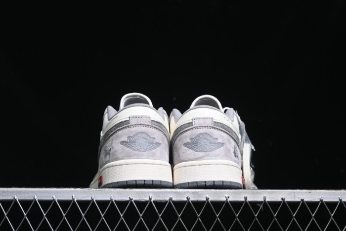 Nike Air Jordan 1 Low Stussy Collaboration - Grey White Dual-Tone Red Tag Retro Basketball Shoes - SJ9950-031