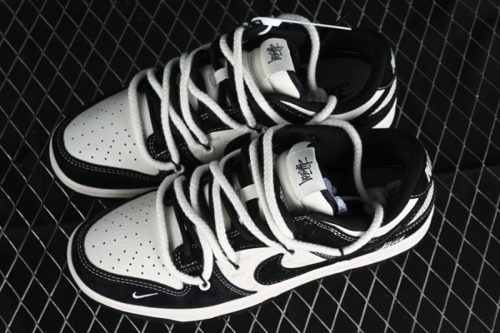 Stussy x Nike Dunk Low SB Sneakers in Beige Black Swoosh - SJ2068-252 1