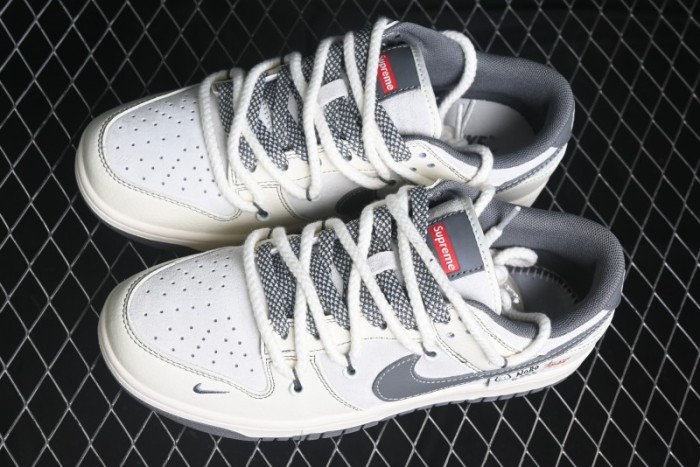 Nike SB Dunk Low Supreme x Stone Island Triple Collaboration - Strap Patch Gray Hook Anniversary High-End Custom Low-Top Casual Skate Shoes - YX5066-203