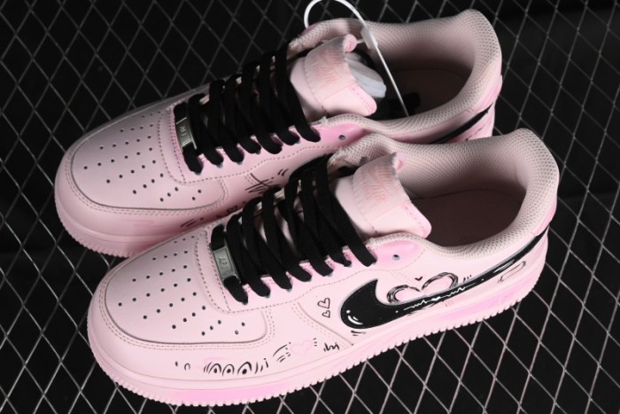 Nike Air Force 1 '07 Low Casual Sneakers with Anime-inspired Peach Pink Spray Design - CW2288-111