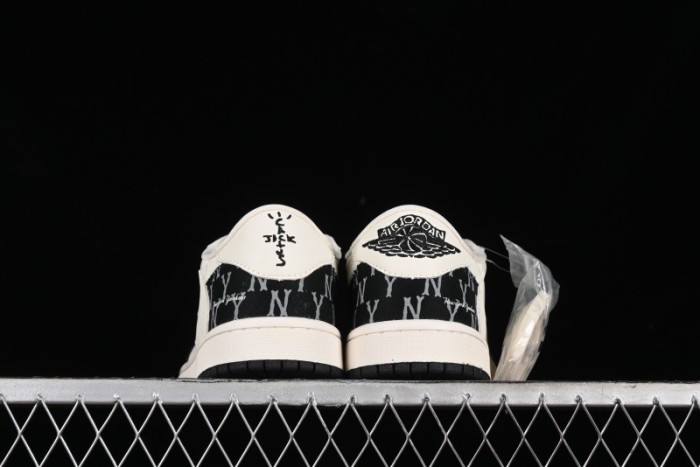Nike Travis Scott x Fragment Design x Air Jordan 1 Low OG SP AJ1 MLB Collaboration - NY Black Print Low Top Casual Sneakers SJ2068-104