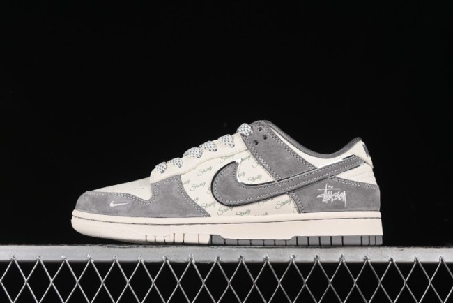 Nike SB Dunk Low Stussy Collaboration - Grey Pig Suede Patchwork Anniversary Custom Low-Top Casual Skate Shoes - CF3688-016