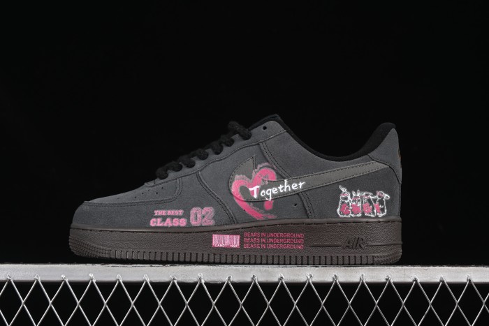 Nike Air Force 1'07 Low  Black Pink  Limited Edition Sneakers with Heart Design - DO6730-010