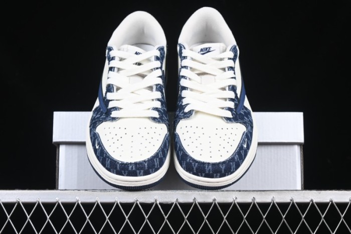 Nike Travis Scott x Fragment Design x Air Jordan 1 Low OG SP AJ1 MLB Collaboration White Blue Denim Low-top Casual Sneakers - DM7866-051