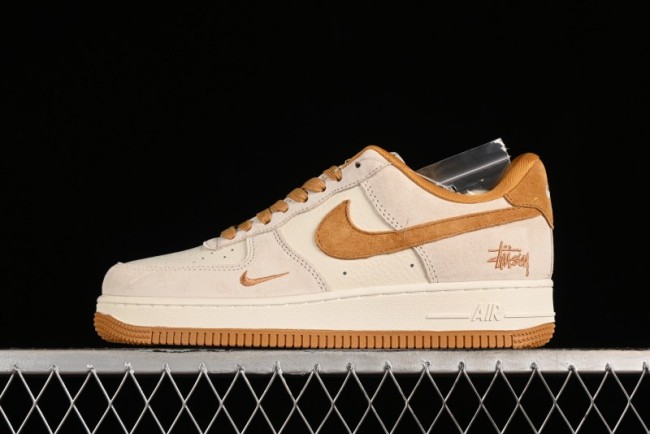 Nike Air Force 1 '07 Low Stussy Collaboration - Wheat Pig Leather Low-Top Casual Sneakers - HD1968-020 1