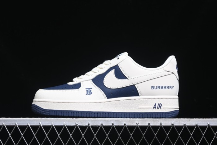 Nike Air Force 1 '07 Low Burberry Collaboration - Off White Navy Blue Patchwork Low Top Casual Sneakers BB8588-222