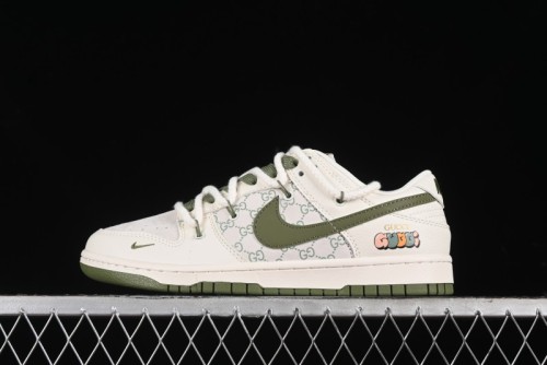 Nike SB Dunk Low Gucci Collaboration - Beige Green Floral Anniversary High-End Custom Low-Top Casual Skate Shoes - XX2025-918