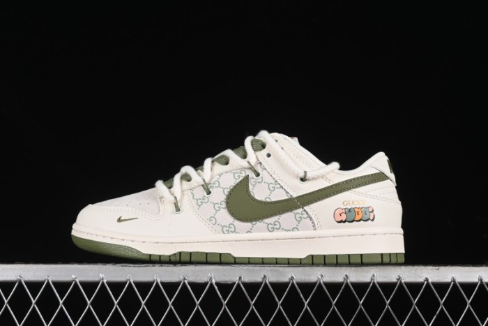 Nike SB Dunk Low Gucci Collaboration - Beige Green Floral Anniversary High-End Custom Low-Top Casual Skate Shoes - XX2025-918