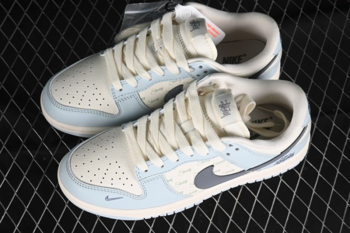 Nike SB Dunk Low Stussy Collaboration Anniversary Edition Light Blue Custom Low-Top Casual Skate Shoes - CF3688-012