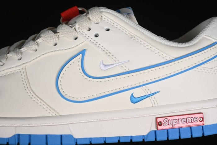 Nike SB Dunk Low Supreme Collaboration - Cream White with Sky Blue Swoosh Anniversary Customized Low-Top Casual Skate Shoes - DJ2024-012