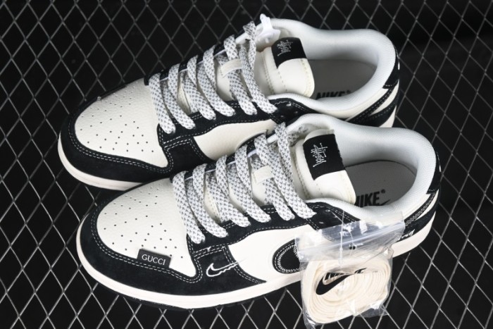 Nike SB Dunk Low Stussy x Gucci Triple Collaboration - Irregular Black Swoosh Anniversary Custom Low-Top Casual Sneakers - FC1688-196