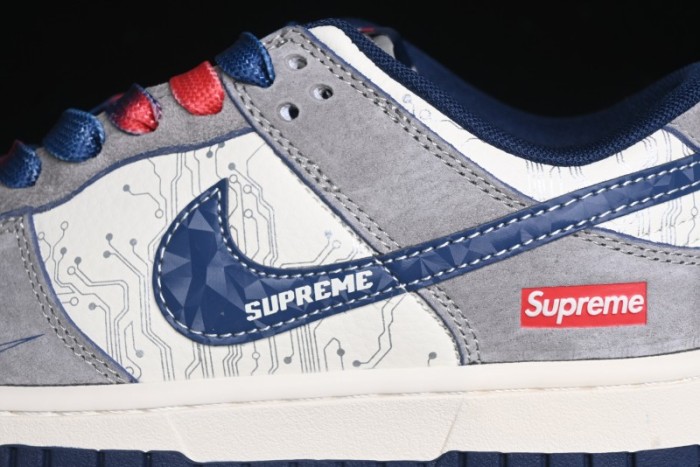 Nike SB Dunk Low Supreme Collaboration - Grey White Dark Blue Swoosh Anniversary High-End Custom Low-Top Casual Skate Shoes - DM6868-005