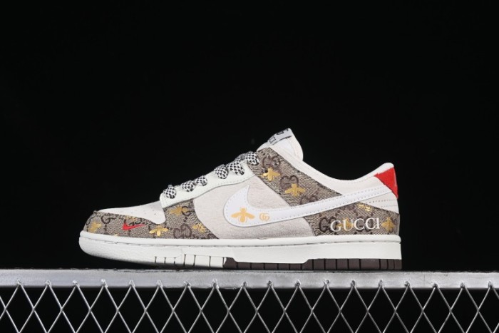 Nike SB Dunk Low Gucci Collaboration White Bee Swoosh Anniversary Customized Low-Top Casual Sneakers - DJ2024-130