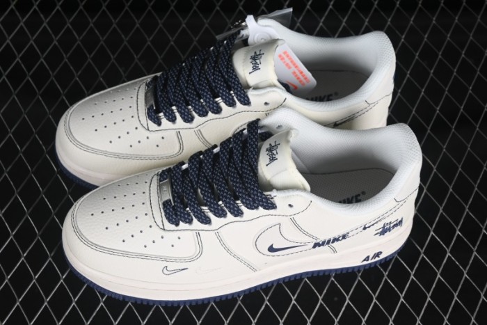 Nike Air Force 1 '07 Low Stussy Collaboration Grey Swoosh Casual Sneakers - HH7518-063