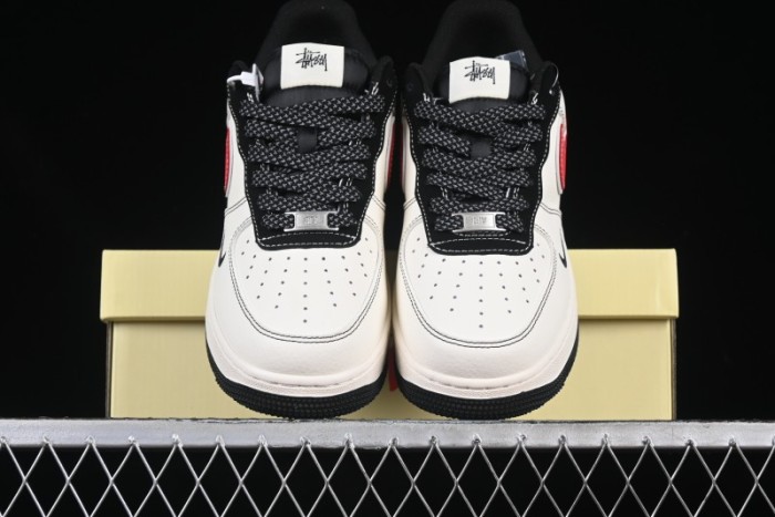 Nike Air Force 1 '07 Low Stussy Collaboration Black Stitch Red Swoosh Casual Sneakers - XS1958-518