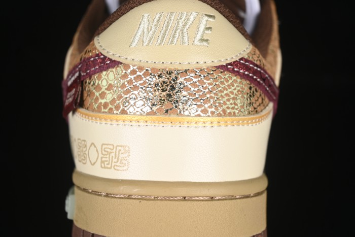Nike Dunk Low Retro Casual Sneakers in Brown and Sail with Panda Mischief CNY Snake Year Design - DD1503-124