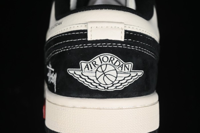 Nike Air Jordan 1 Low AJ1 Stussy Collaboration - Black White Red Label Retro Basketball Shoes - SJ9950-033
