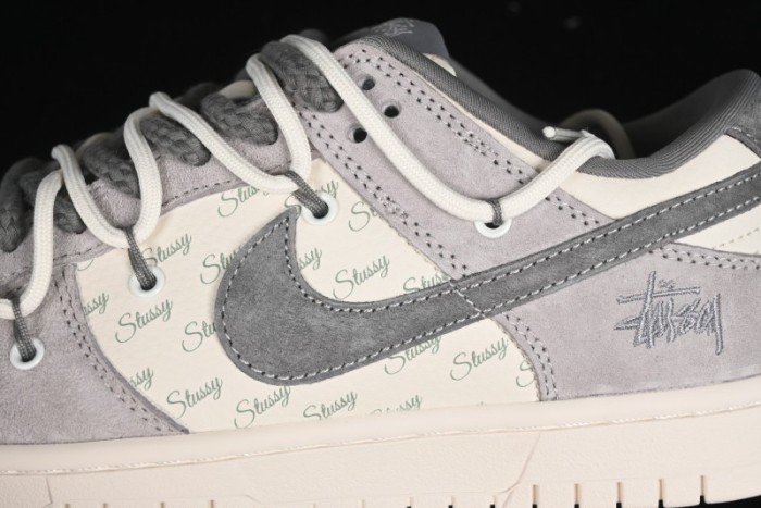 Nike SB Dunk Low Stussy Collaboration - Strap Grey Embroidered Swoosh Anniversary Custom Low-Top Casual Skate Shoes - SJ2068-307