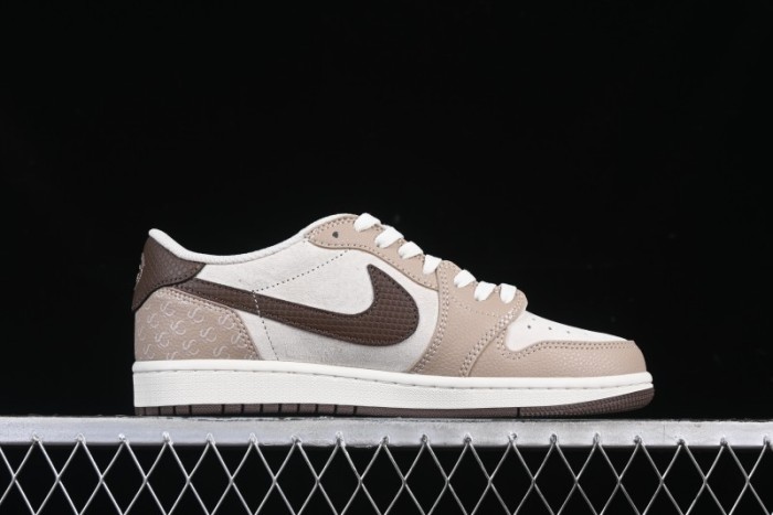 Nike Travis Scott x Fragment Design x Air Jordan 1 Low OG SP AJ1 Snake Year Limited Brown Snake Print Low Top Casual Sneakers - DM7866-074