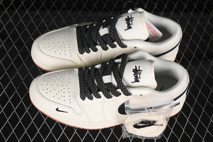 Nike Air Jordan 1 Low Stussy Collaboration Black Hook Crepe Sole High-End Custom Retro Basketball Shoes - XX3168-170