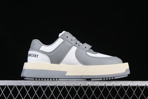 Choco Concert Leather Round Square Asymmetric Fashion Sneakers White Gray - AJE5