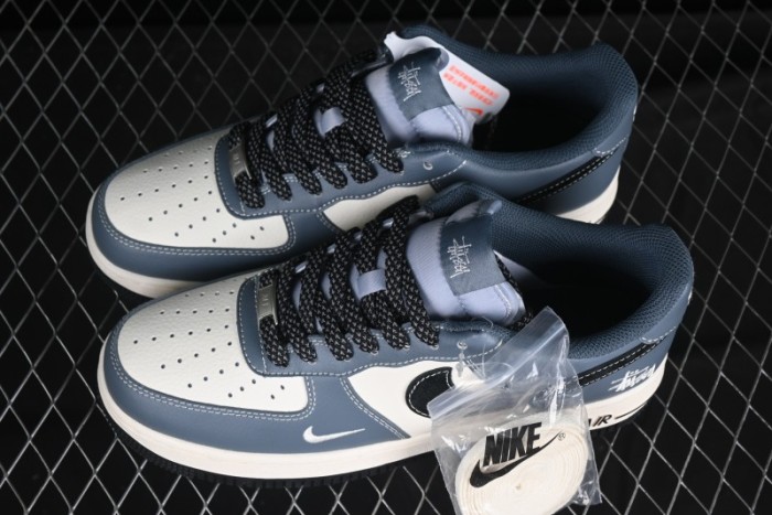 Nike Air Force 1 '07 Low Stussy Collaboration Bright Blue Black Swoosh Low-Top Casual Sneakers - XZ3328-198