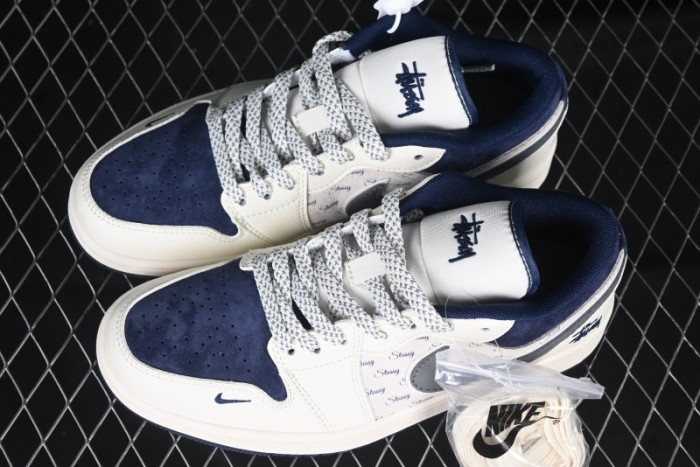 Nike Air Jordan 1 Low Stussy Collaboration - Grey Swoosh Retro Basketball Shoes - XS6086-001