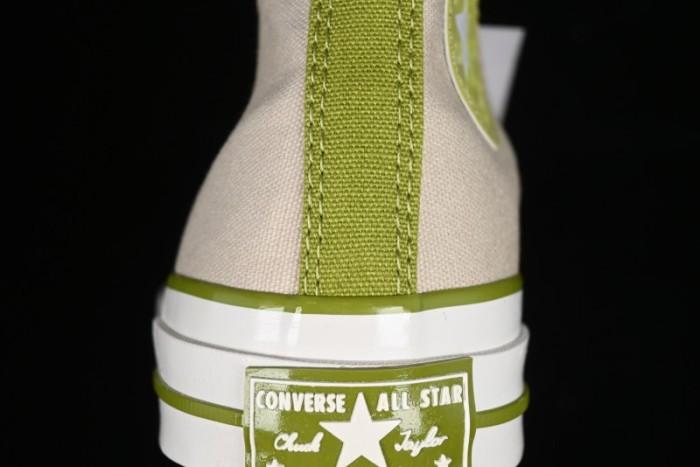 Converse Chuck 70 High Top Casual Canvas Sneakers with Light Beige Upper and Avocado Green Accents - A08530C