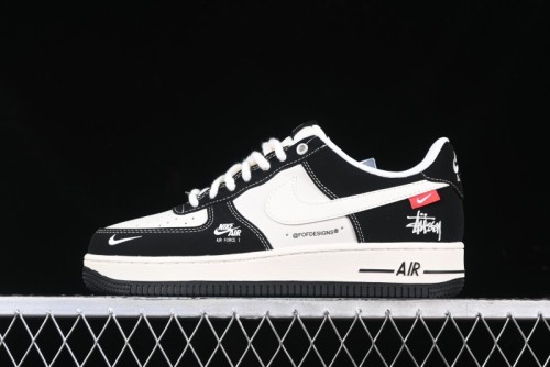 Nike Air Force 1 '07 Low Stussy Collaboration - Beige Black with Red Tab Low-Top Casual Sneakers - SJ6698-014