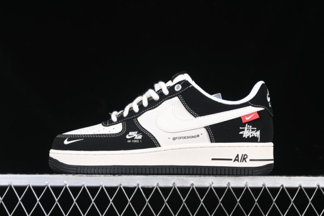 Nike Air Force 1 '07 Low Stussy Collaboration - Beige Black with Red Tab Low-Top Casual Sneakers - SJ6698-014