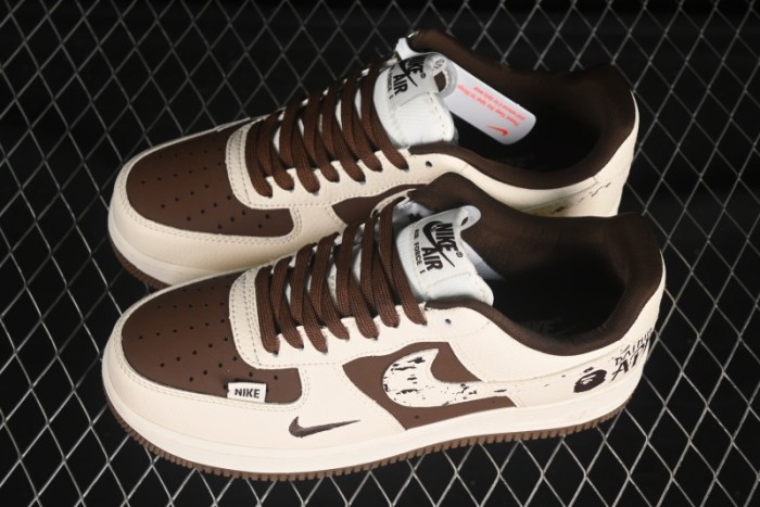 Nike Air Force 1 '07 Low BAPE Collaboration Beige Brown Graffiti Swoosh Casual Sneakers - DF0188-061