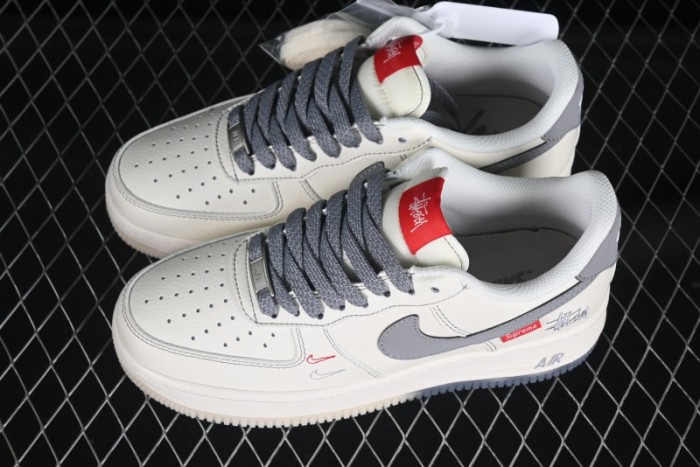 Nike Air Force 1 '07 Low Stussy Collaboration Dual-Tone Grey Swoosh Casual Sneakers - HH7518-037