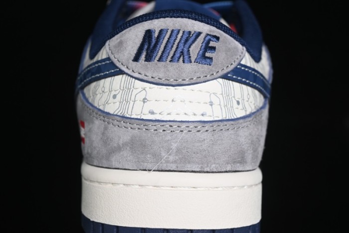 Nike SB Dunk Low Supreme Collaboration - Grey White Dark Blue Swoosh Anniversary High-End Custom Low-Top Casual Skate Shoes - DM6868-005
