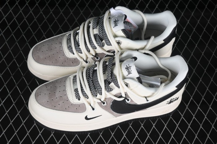 Nike Air Force 1 '07 Low Stussy Collaboration Beige Black Drawstring Casual Sneakers - SJ1198-109