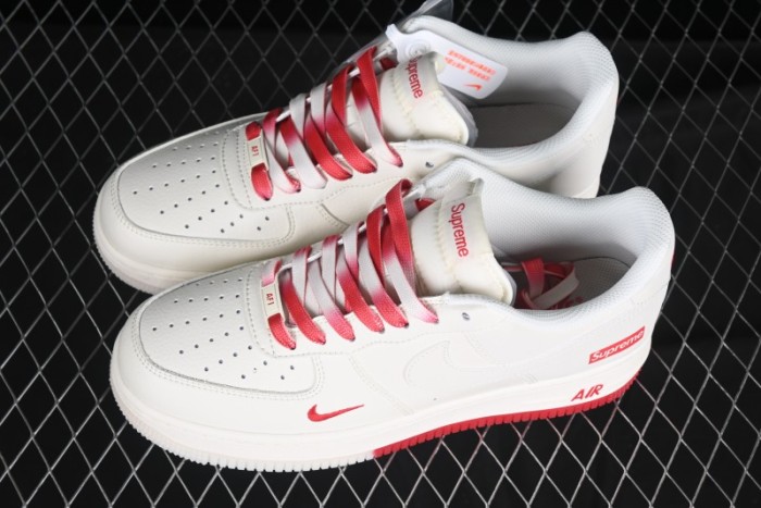 Nike Air Force 1 '07 Low Supreme Collaboration Beige Red Color Block Low-Top Casual Sneakers - BB7577-216