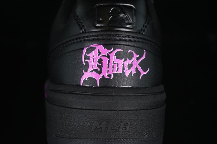 NY Yankees Black Leather Sneakers with Bold Pink Logo