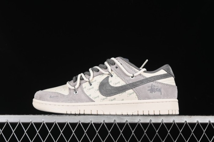 Nike SB Dunk Low Stussy Collaboration - Strap Grey Embroidered Swoosh Anniversary Custom Low-Top Casual Skate Shoes - SJ2068-307
