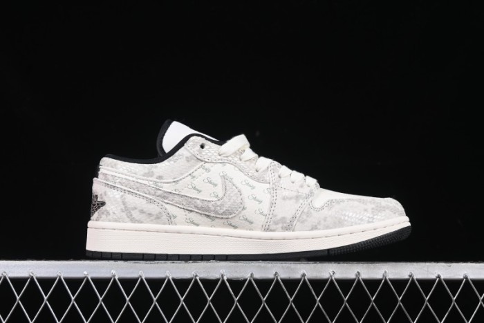 Nike Air Jordan 1 Low Retro Basketball Shoes - Stussy Grey Snake Custom - FC1688-200