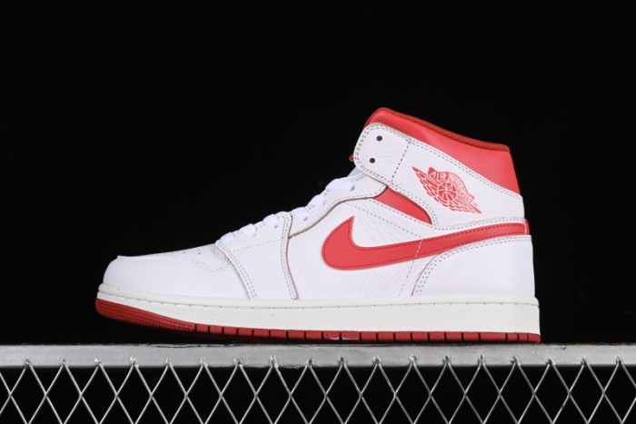 Nike Air Jordan 1 Mid Basketball Shoes in White/Orange/Red - FJ3458-160