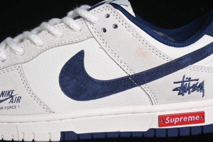 Nike SB Dunk Low Supreme x Stussy Triple Collaboration - Off White Navy Swoosh Anniversary High-End Custom Low-Top Casual Skate Shoes - SJ2068-271