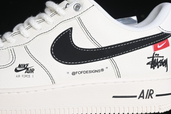 Nike Air Force 1 '07 Low Stussy Collaboration - White Black Swoosh Red Tab Low-Top Casual Sneakers - SJ6698-015