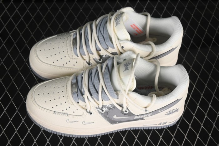 Nike Air Force 1 '07 Low Stussy Collaboration Grey Diamond Lace-Up Casual Sneakers - DM6868-072