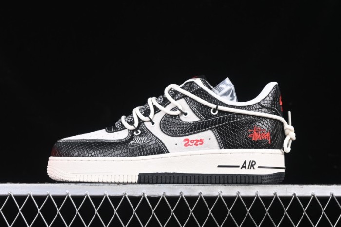 Nike Air Force 1 '07 Low Stussy Year of the Snake Limited Edition Black Snake Print Drawstring Casual Sneakers - DM6688-013