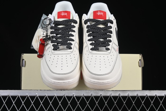 Nike Air Force 1 '07 Low Stussy Collaboration Black Dual-Tone Embroidery Casual Sneakers - HH7518-036
